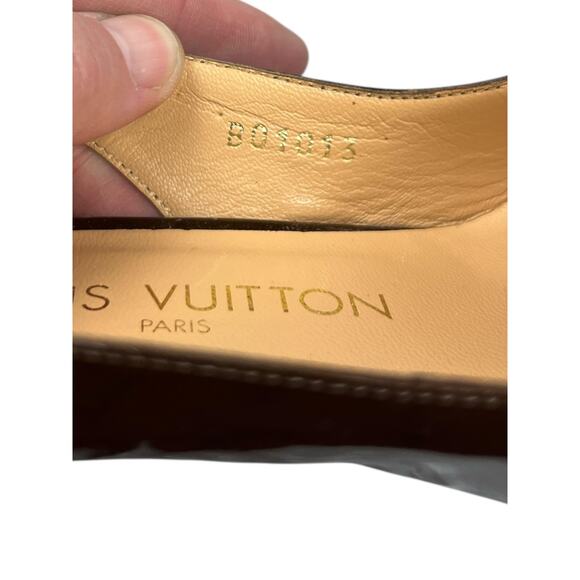 Louis Vuitton Brown Patent Leather Slingback Heels Pumps SZ 38 Italy W/Dustbag - Picture 12 of 13